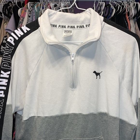 PINK white Gray Victoria secrets sweater pull over zip top very comfy size MED - Picture 5 of 8